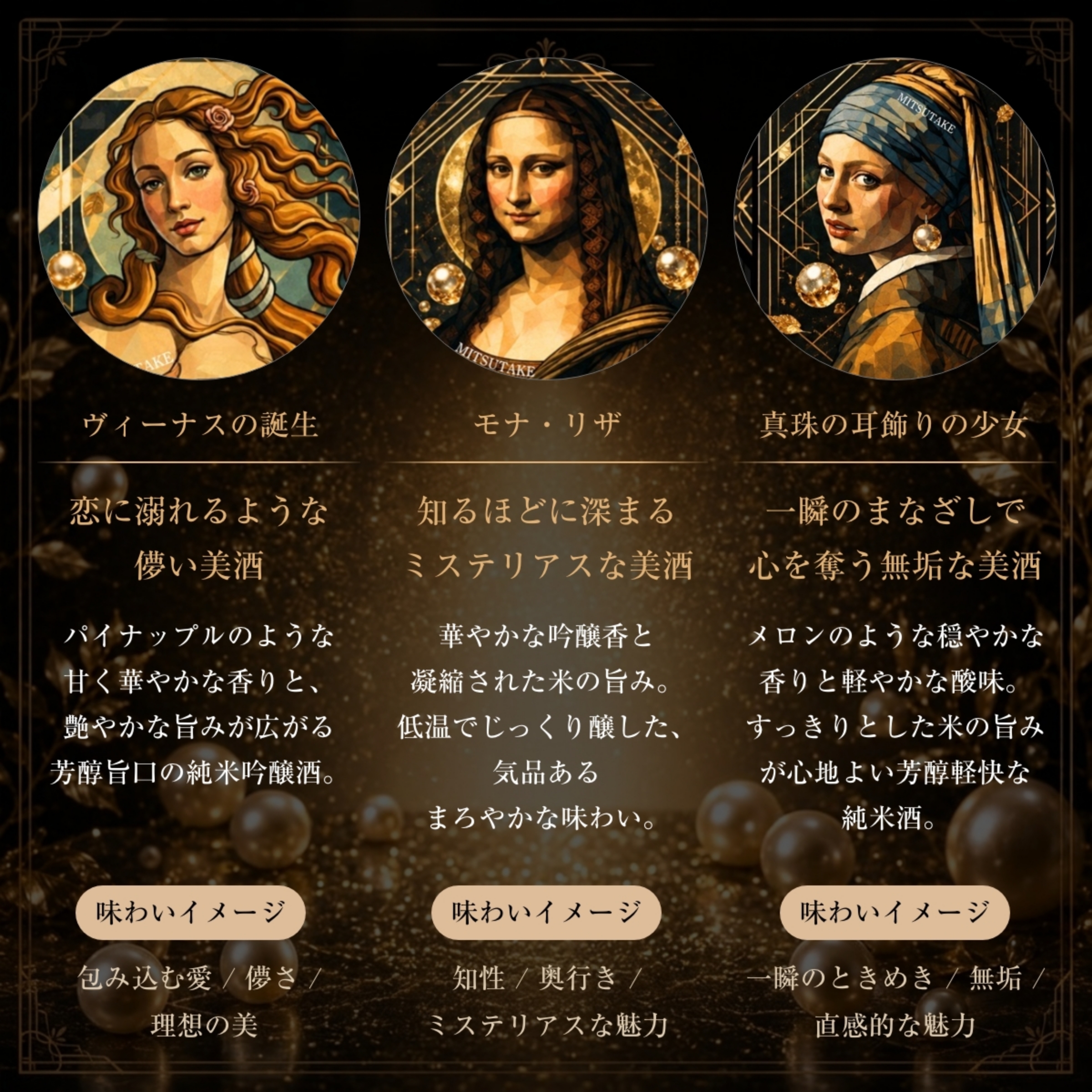 三美酒 絵画ラベルセットの商品特徴