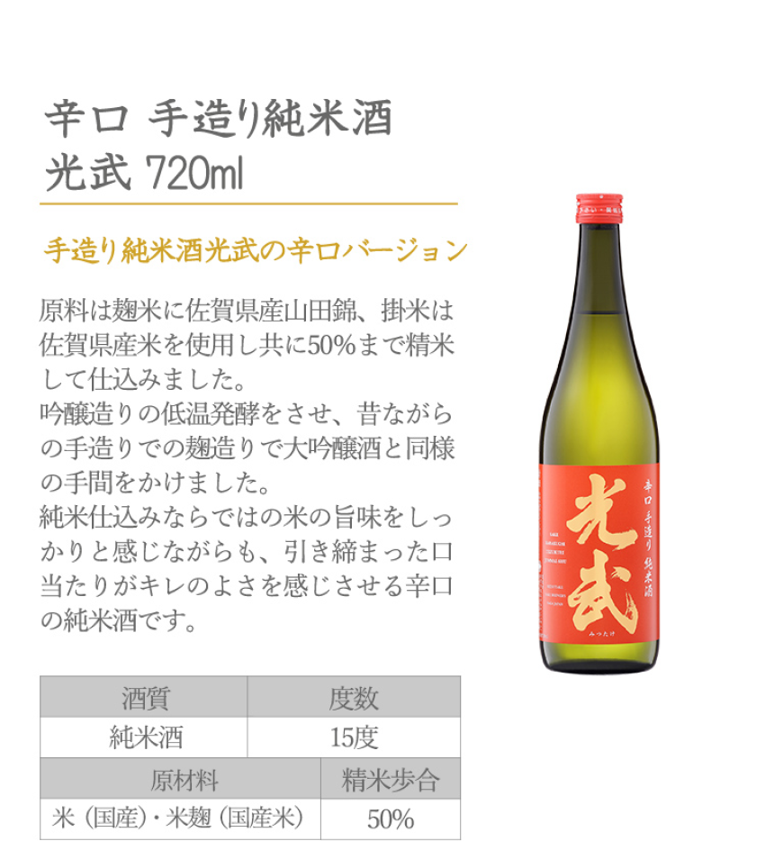 辛口 手造り純米酒 光武 日本酒 父の日 母の日 ギフト